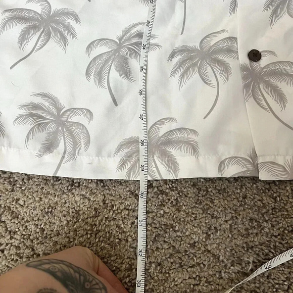 Makani Hawaii Shirt Mens Palm Tree Large Gray White Microfiber‎ Hawaiian Aloha - Picture 3 of 9